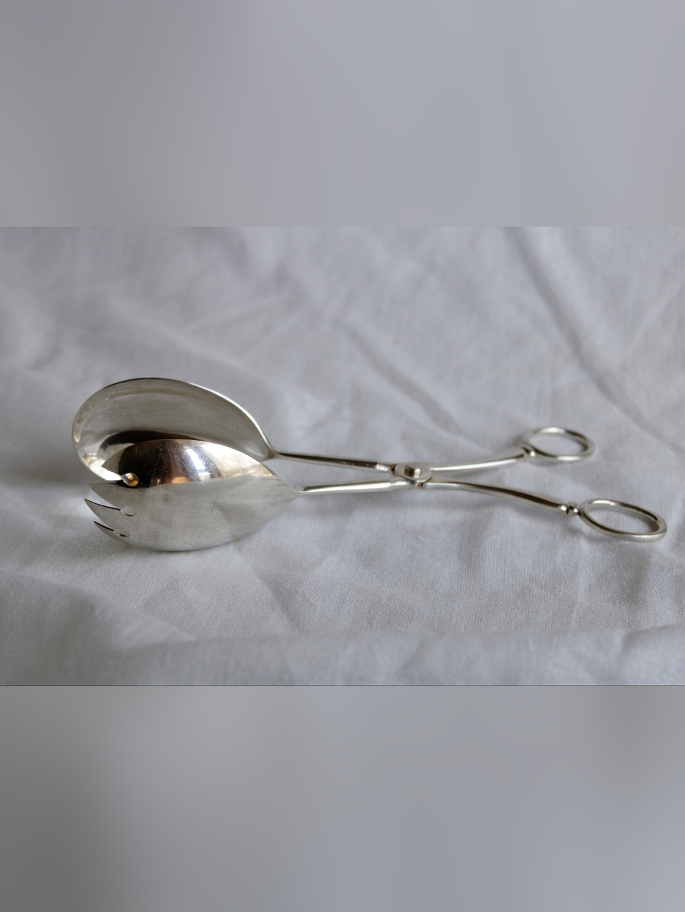 Vintage Silverplated Salad Tongs with Ring Handles